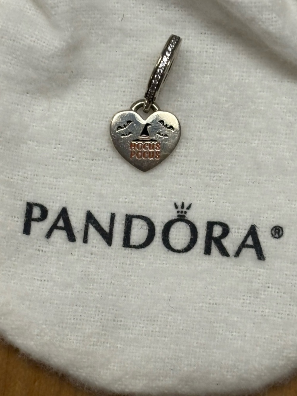 Pandora Silver 'Hocus Pocus' Heart Dangle Charm with Clear Stones